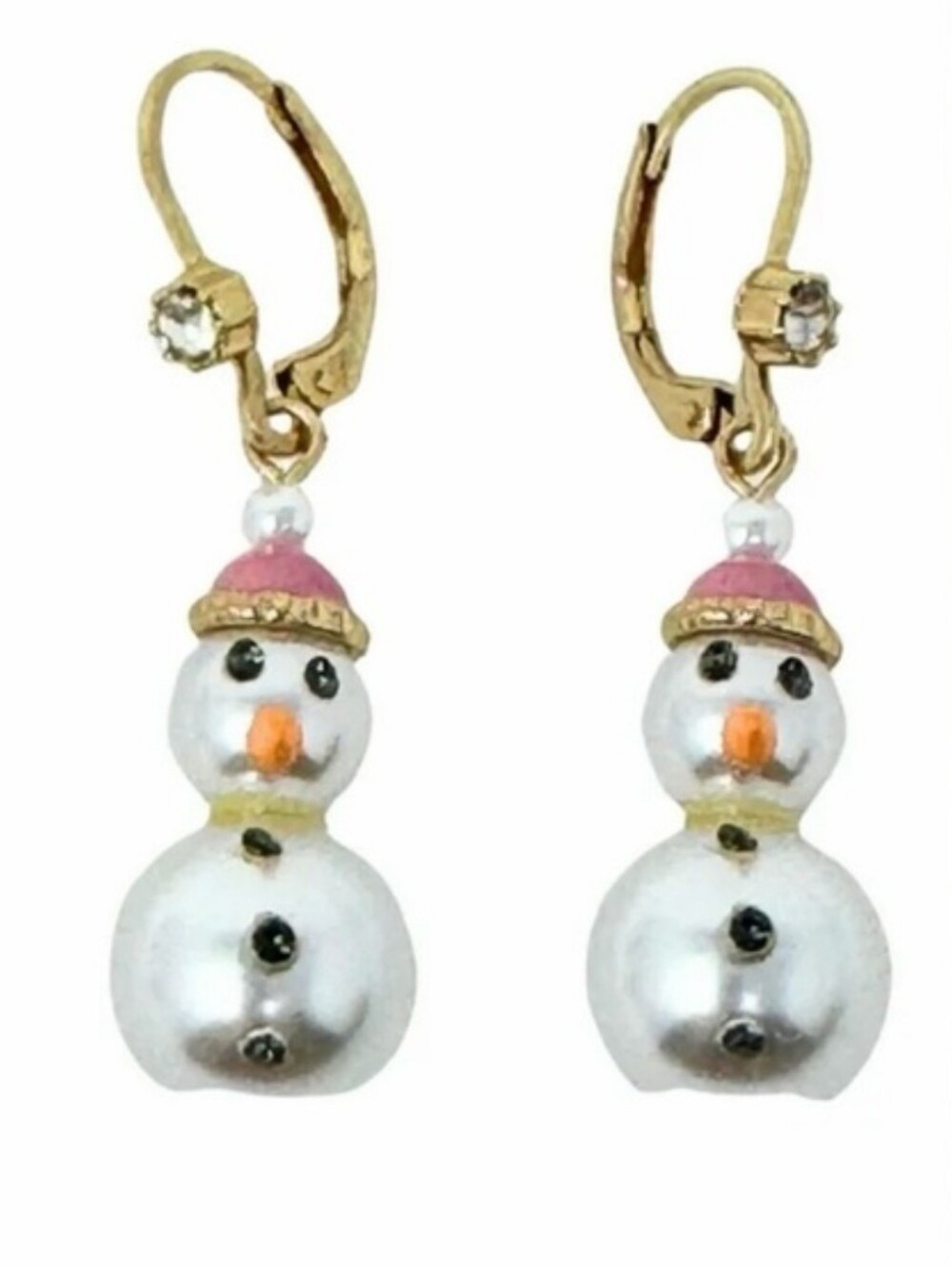 Betsey Johnson Jingle Bell Bling Pink Hat Pearl Snowman Earring Set NWT/NIB